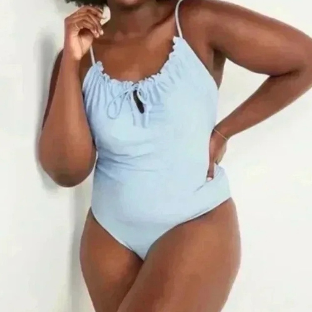 Old Navy Blue One Piece Swimsuit with Ruched Neckline